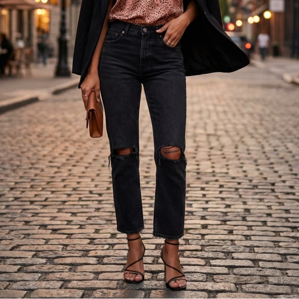 Abercrombie Curve Love Black Straight Ankle Jeans | Ultra High Rise | 6 L